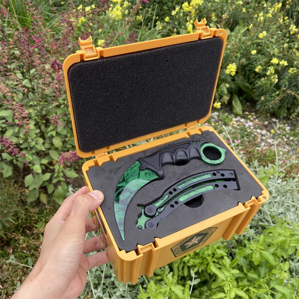 Fade Doppler Lore Case Hardened Gamma Case Balisong Karambit 2 in 1 Gift Box