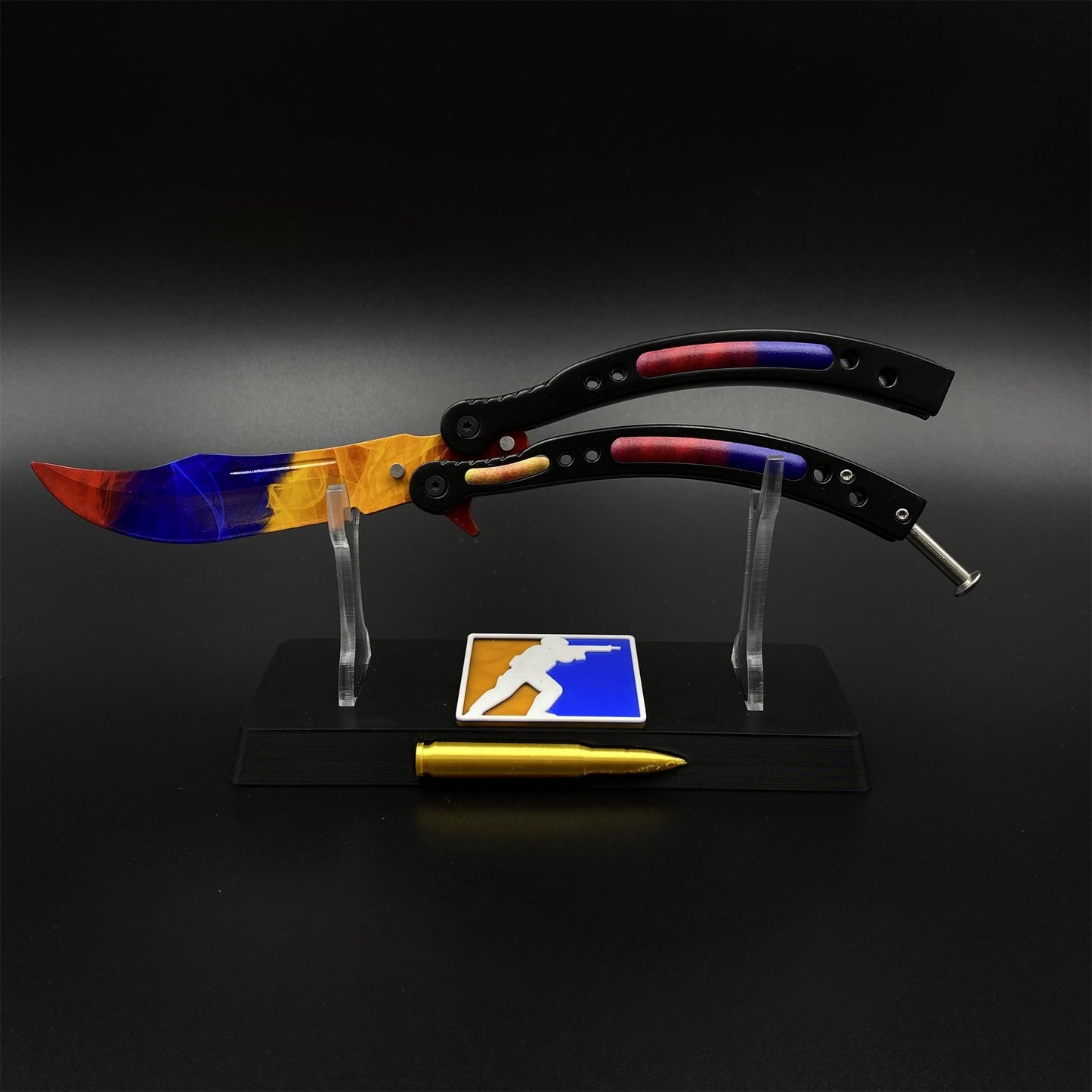 CS Butterfly Knife Marble Fade Unsharpened Balisong Trainer - Dull Blade Replica