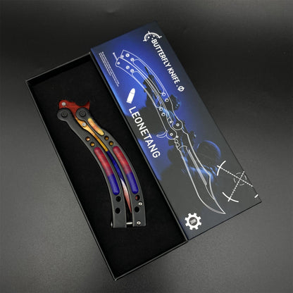 CS Butterfly Knife Marble Fade Unsharpened Balisong Trainer - Dull Blade Replica