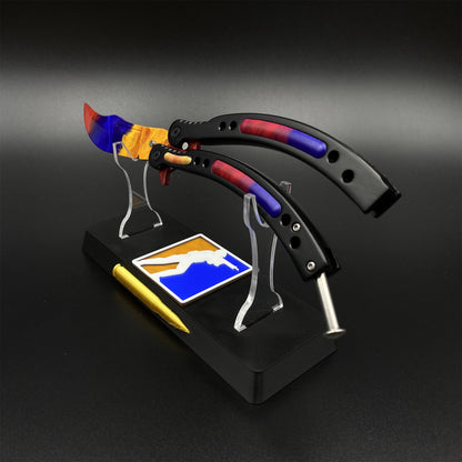 CS Butterfly Knife Marble Fade Unsharpened Balisong Trainer - Dull Blade Replica