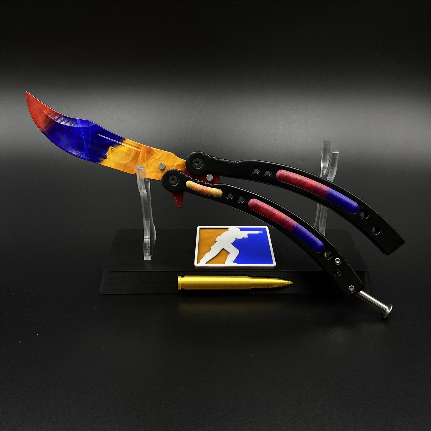 CS Butterfly Knife Marble Fade Unsharpened Balisong Trainer - Dull Blade Replica