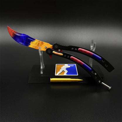 CS Butterfly Knife Marble Fade Unsharpened Balisong Trainer - Dull Blade Replica