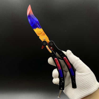 CS Butterfly Knife Marble Fade Unsharpened Balisong Trainer - Dull Blade Replica