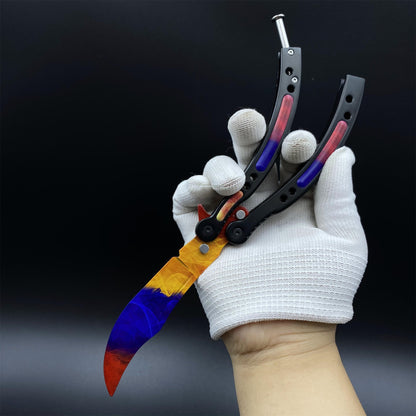 CS Butterfly Knife Marble Fade Unsharpened Balisong Trainer - Dull Blade Replica
