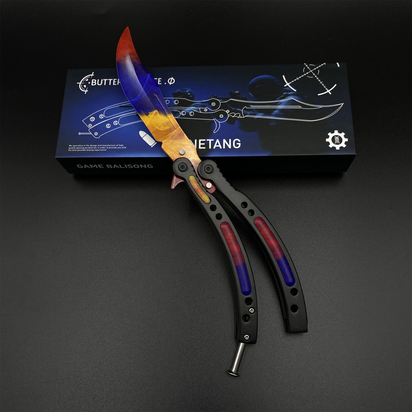 CS Butterfly Knife Marble Fade Unsharpened Balisong Trainer - Dull Blade Replica