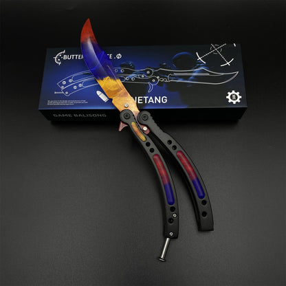 CS Butterfly Knife Marble Fade Unsharpened Balisong Trainer - Dull Blade Replica