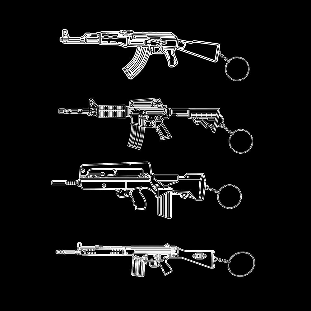 21 in 1 World Famous Assault Rifle Gun Keychain Metal Pendant For Military Hobby