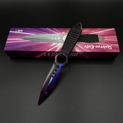 CS Skeleton Knife Doppler Galaxy Dull Blade 420 Steel Replica For Game Collection