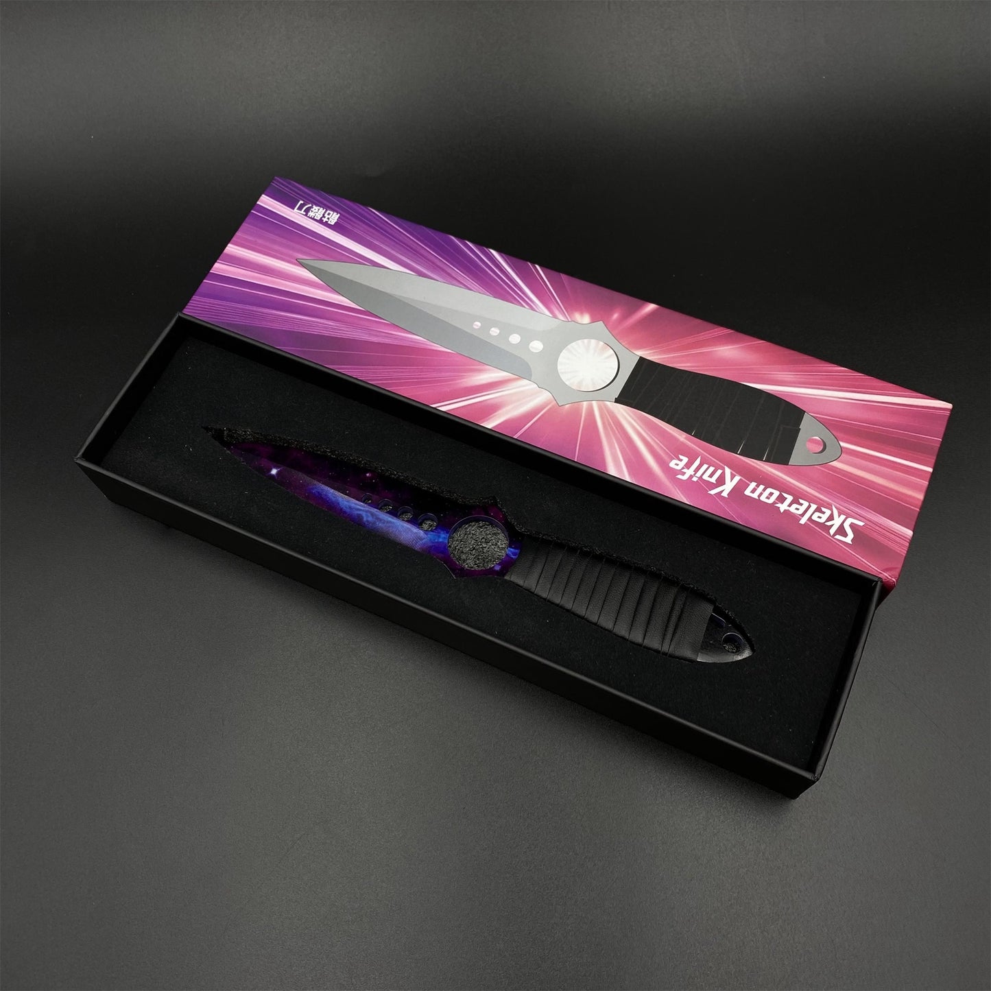 CS Skeleton Knife Doppler Galaxy Dull Blade 420 Steel Replica For Game Collection