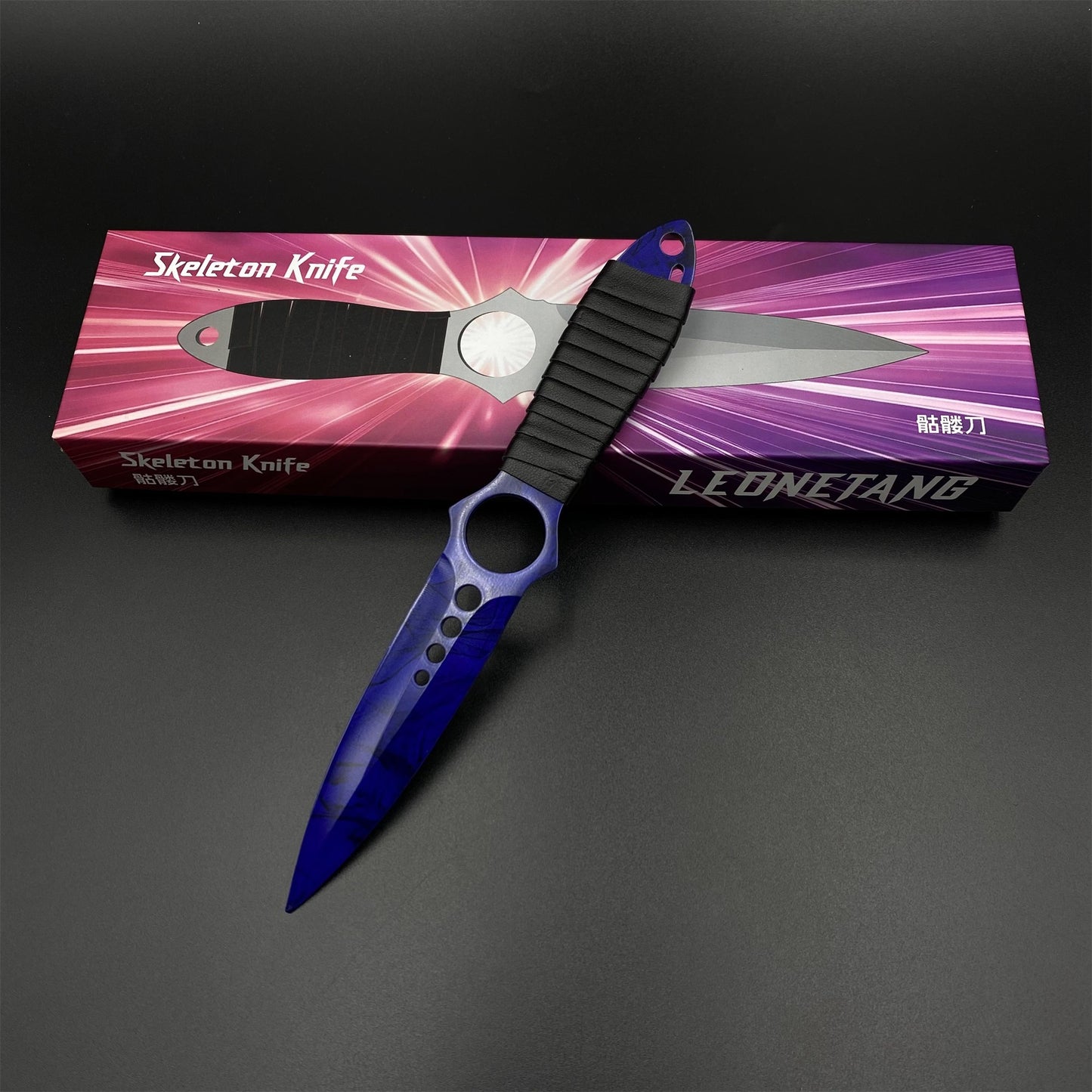 420 Steel Skeleton Knife Doppler Sapphire Dull Blade Replica For Game Collection