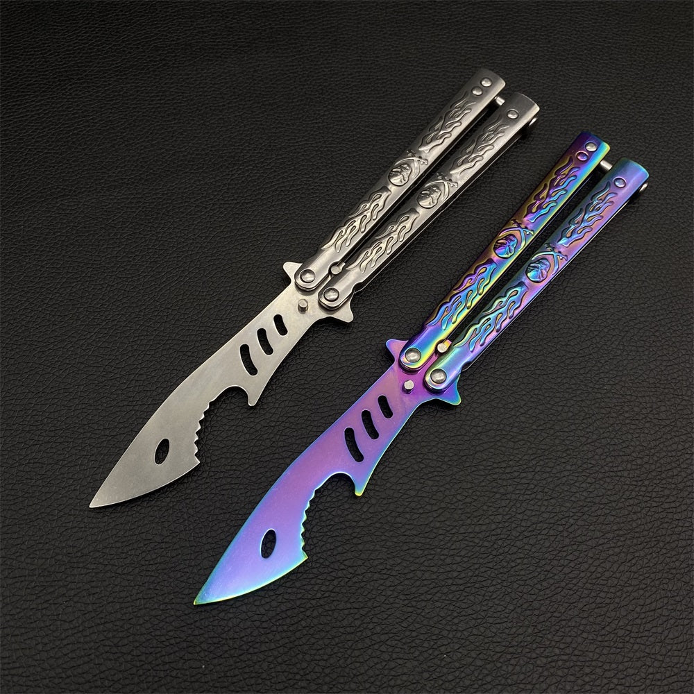 Stainless Steel Skull 3D Sculpture Balisong Butterfly Knife Trainer