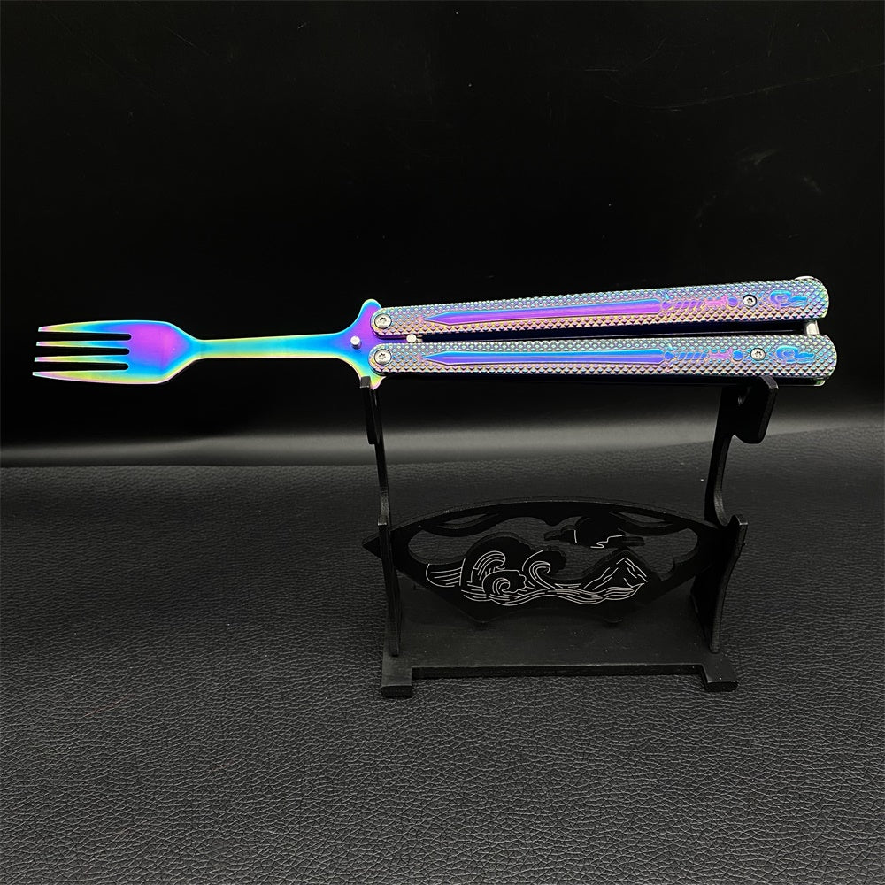 Stainless Steel  Rainbow Fork Spoon Balisong Butterfly Trainer 