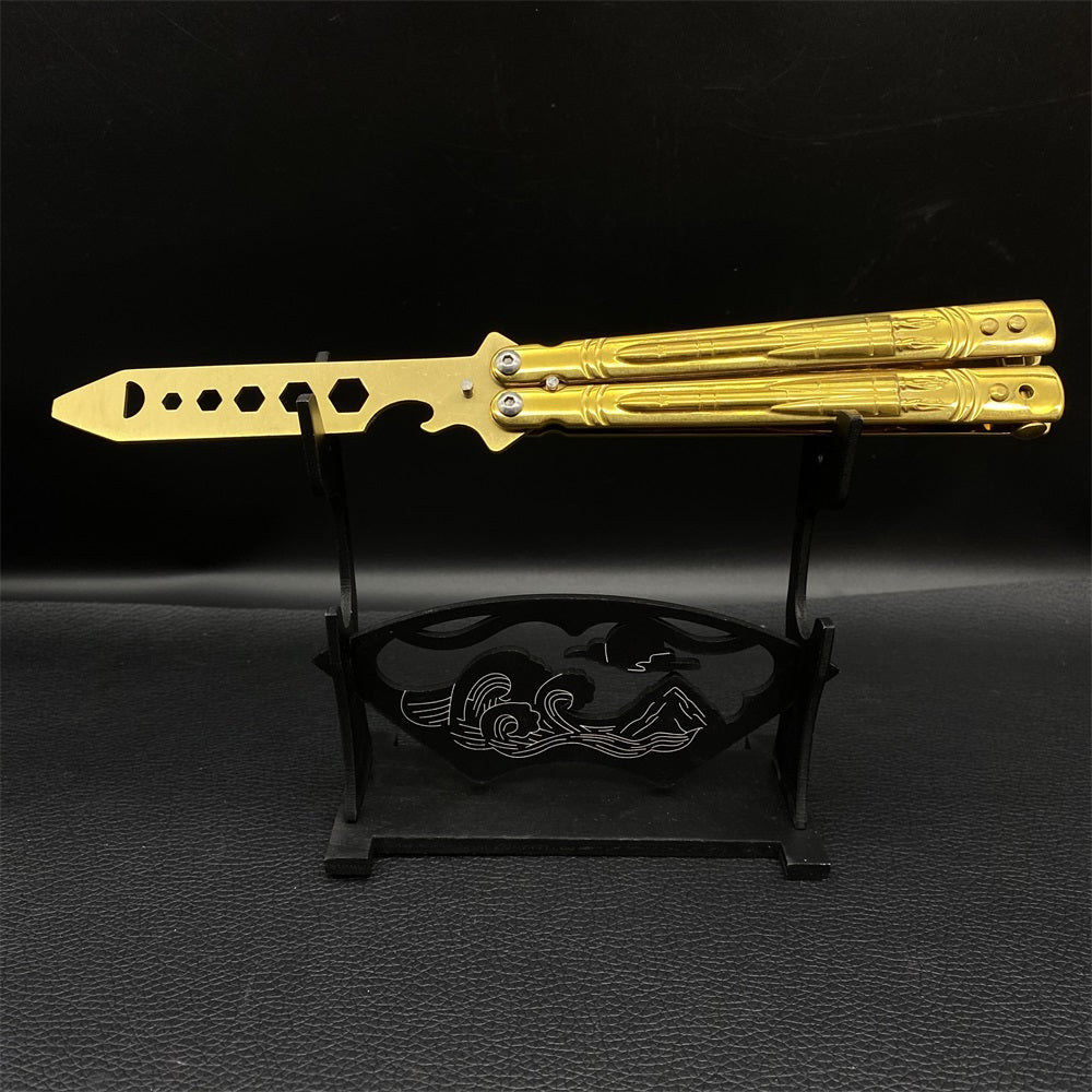 Golden Plated Blunt Blade 3D Tiger Sculpture Rocket Butterfly Knife Trainer