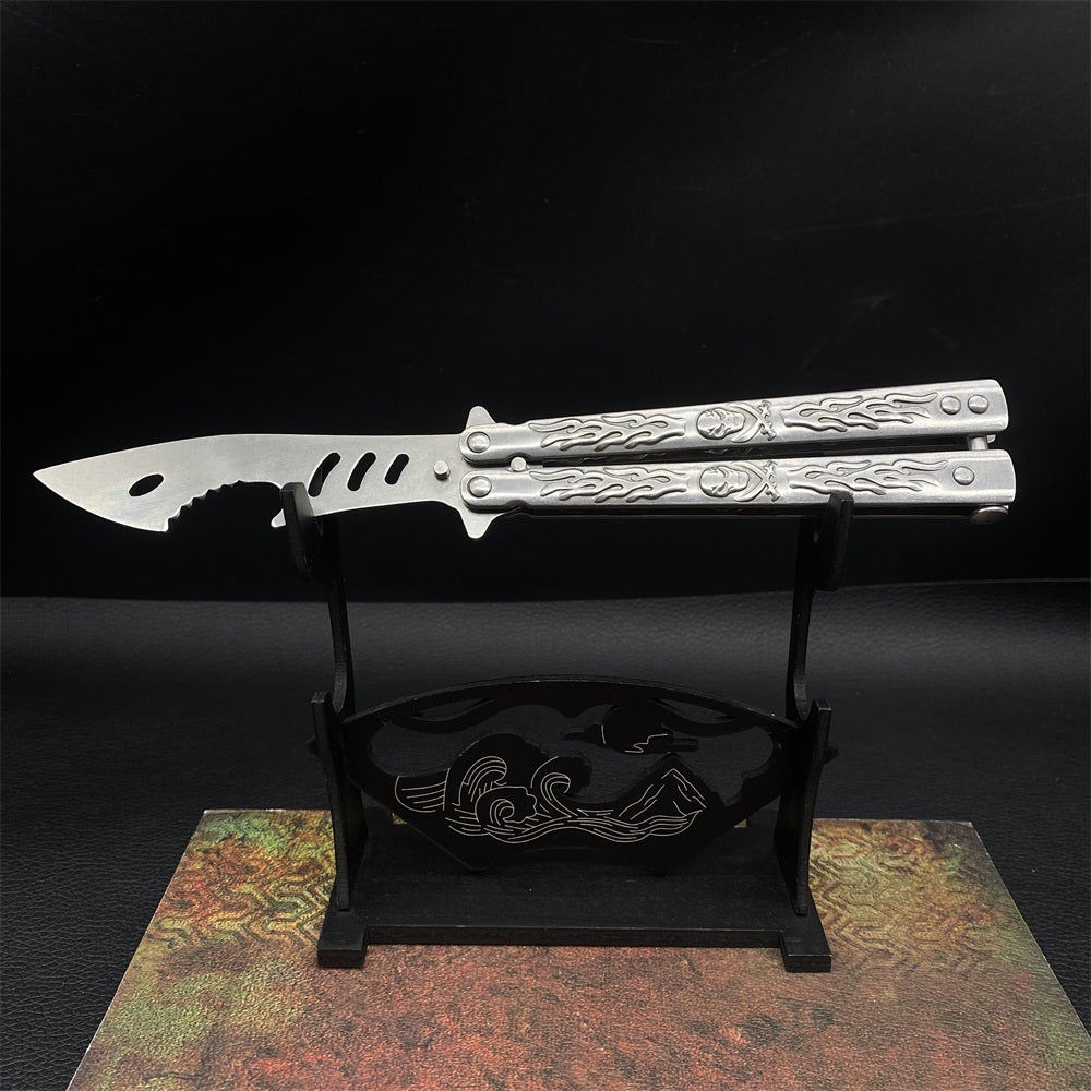 Stainless Steel Skull 3D Sculpture Balisong Butterfly Knife