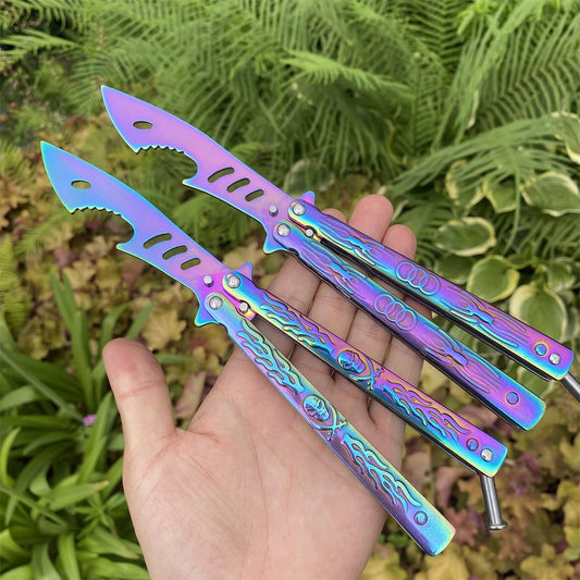 Shark Head 3D Sculpture Rainbow Color Balisong Butterfly Knife Trainer