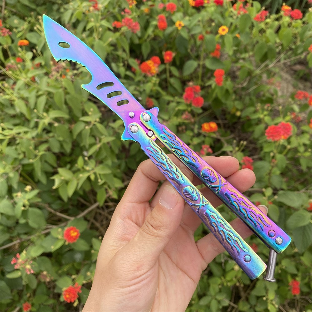 Shark Head 3D Sculpture Rainbow Color Balisong Butterfly Knife Trainer