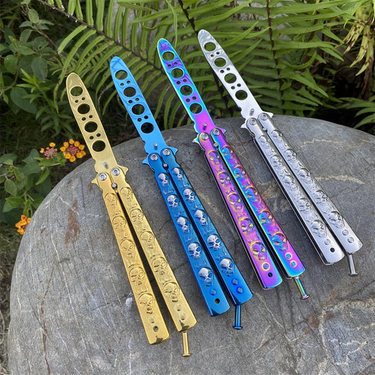 Blunt Blade 3D 4 Color Skull Head Sculpture Balisong Butterfly Knife Trainers