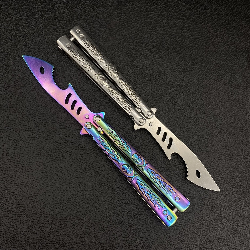 Stainless Steel Skull 3D Sculpture Balisong Butterfly Knife Trainer