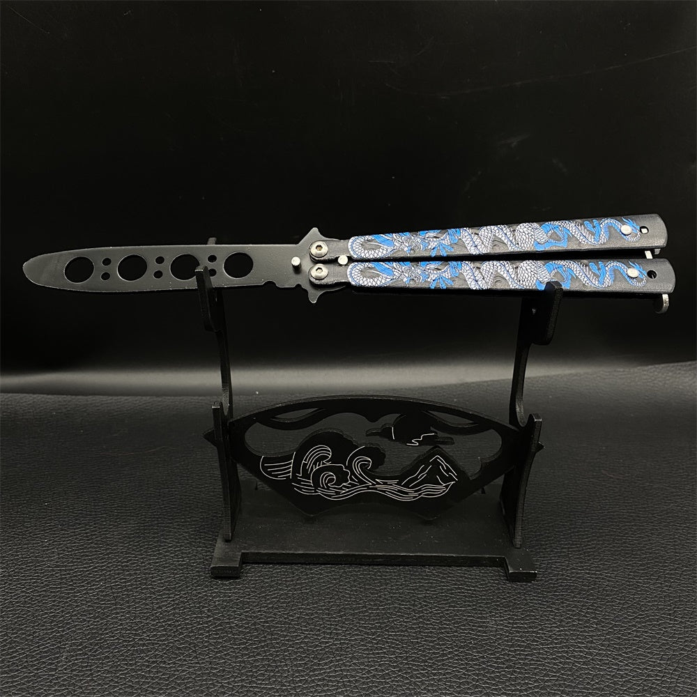 Stainless Steel Colorful 3D Dragon Sculpture Balisong Trainer Blunt Blade Butterfly Knife Trainer
