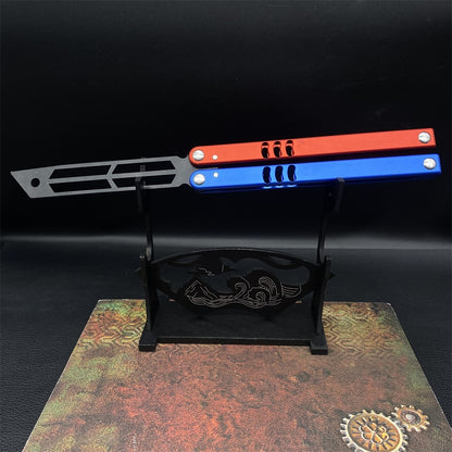High-End CNC Blue Red Contrast Colored Balisong Butterfly Knife  Trainer Safe Dull Blade 