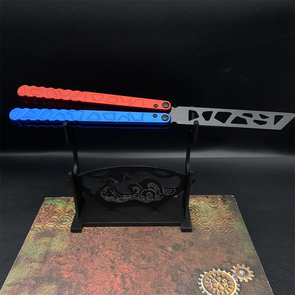 High-End CNC Blue Red Contrast Colored Balisong Butterfly Knife  Trainer Safe Dull Blade 