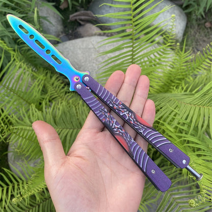 Blunt Blade Stainless Steel 3D Spider Relief Balisong Butterfly Knife Trainer