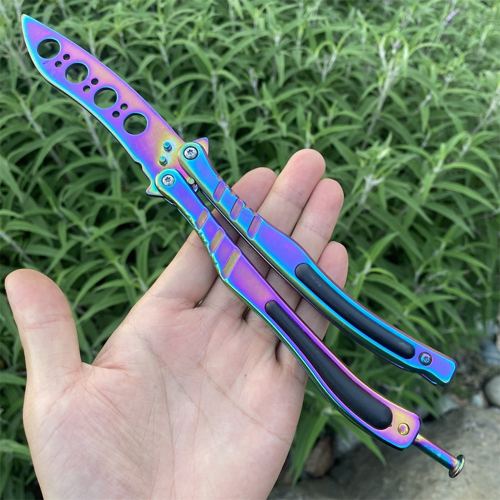 Golden Plated Balisong Trainer & Rainbow Colored CF Butterfly Trainer