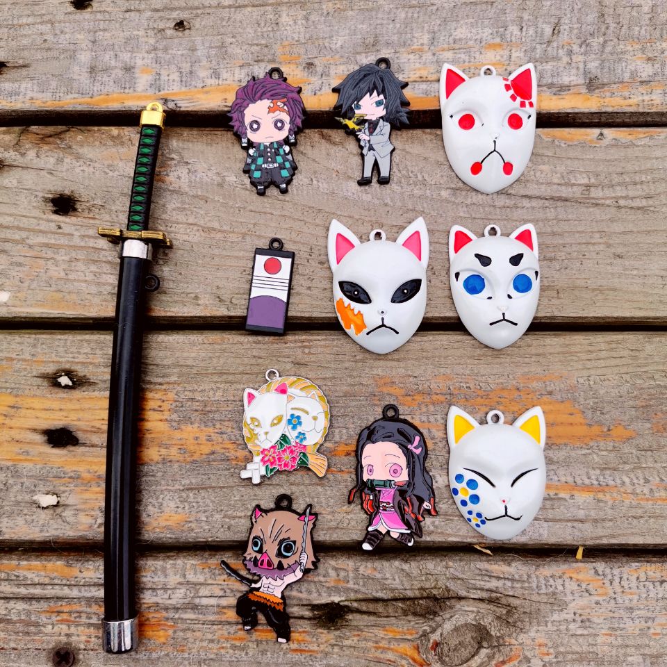 Anime Tanjiro Sabito Fox Mask Keychain Sword Model Gift