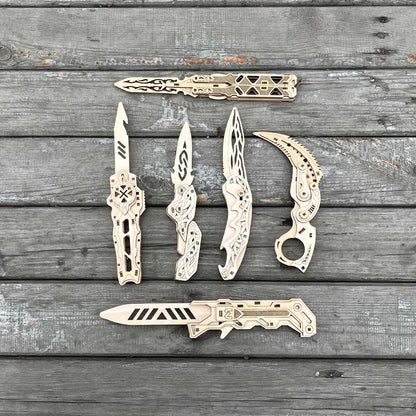 6 Cool Wooden Knife Model Kit 3D Blade Puzzle Toy