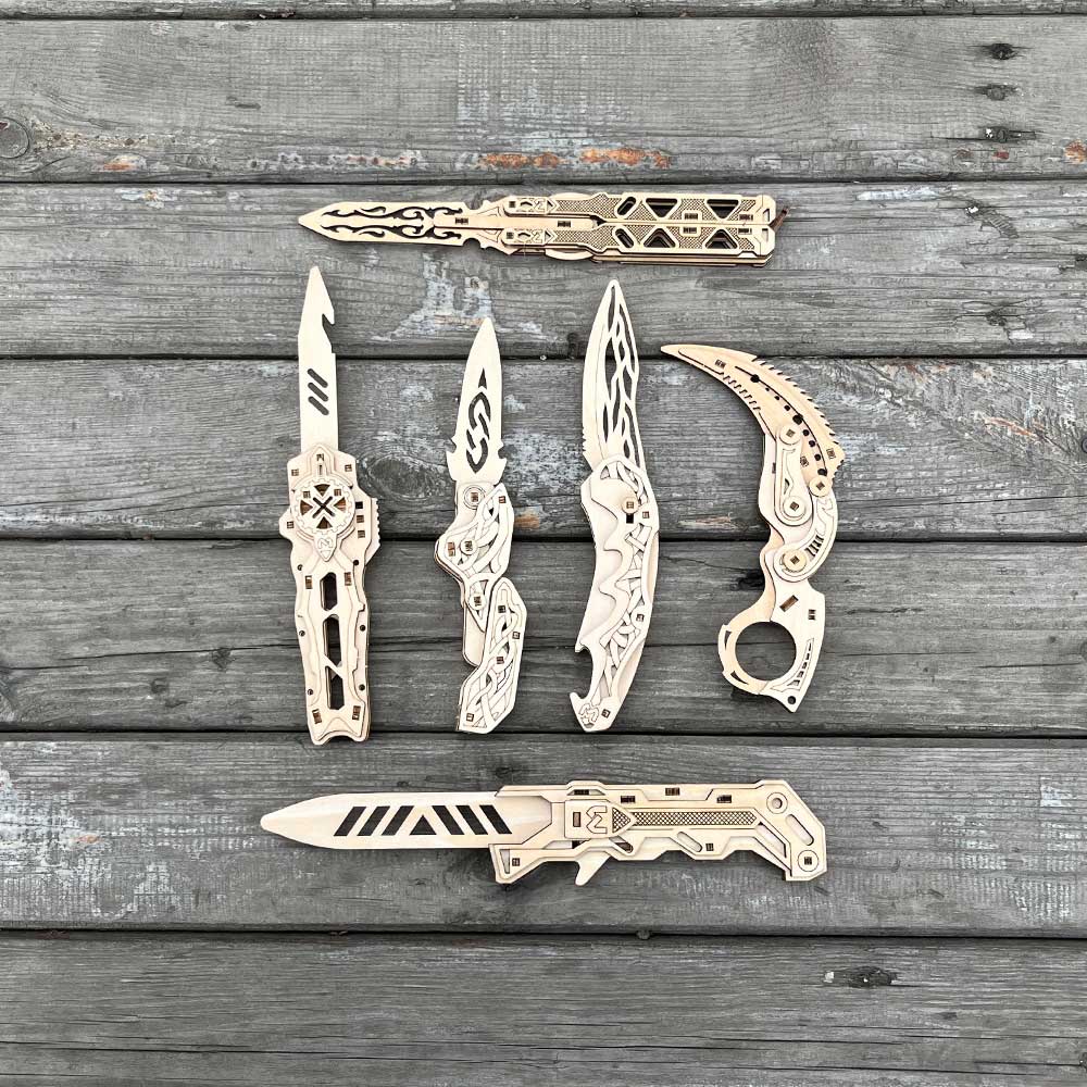 6 Cool Wooden Knife Model Kit 3D Blade Puzzle Toy – Leones Marvelous Items