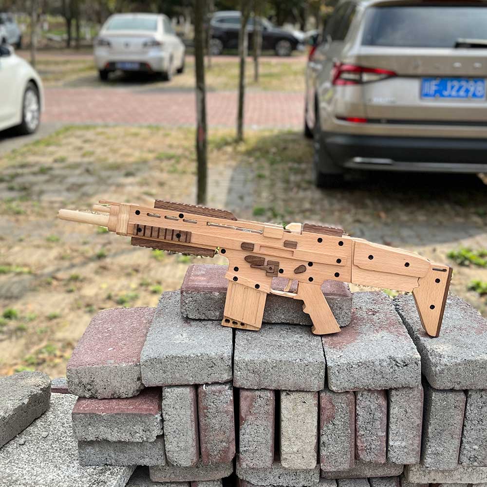 Wooden Scar Assault Rifle Replica Rubber Band Gun Model Kit