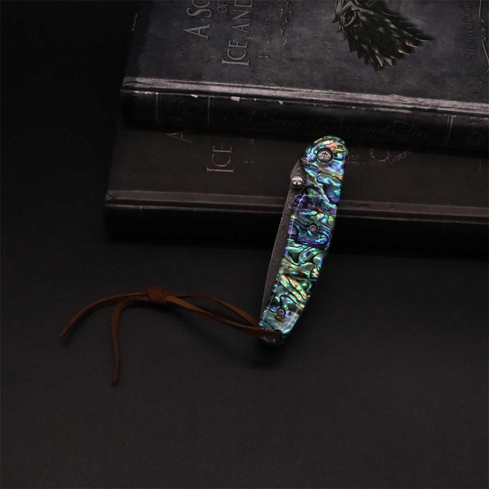 Damascus Knife Handmade Colored Folding Knife