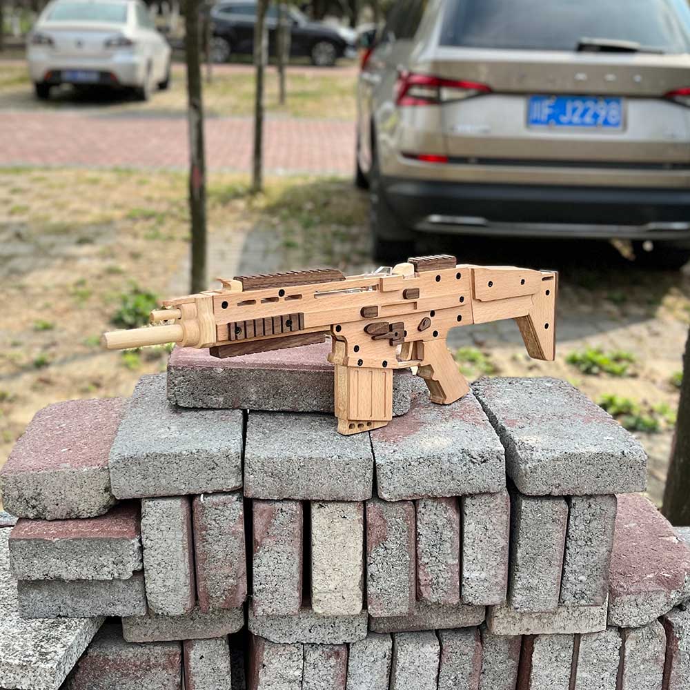 Wooden Scar Assault Rifle Replica Rubber Band Gun Model Kit