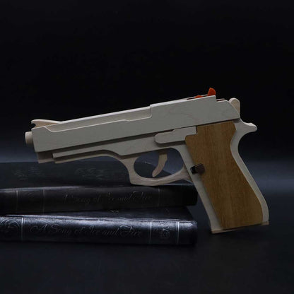 Solid Wooden Rubber Band M92F Pistol With Functional Clip