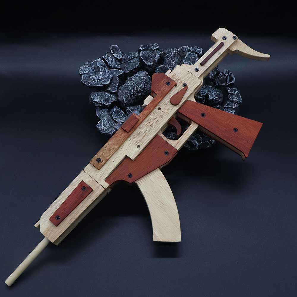 Solid Beech Wood MP5 SMG Replica Rubber Band Gun Model Kit