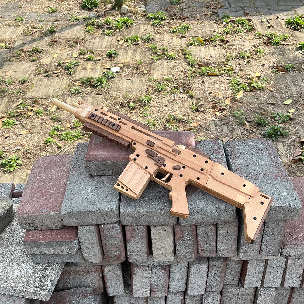 Wooden Scar Assault Rifle Replica Rubber Band Gun Model Kit