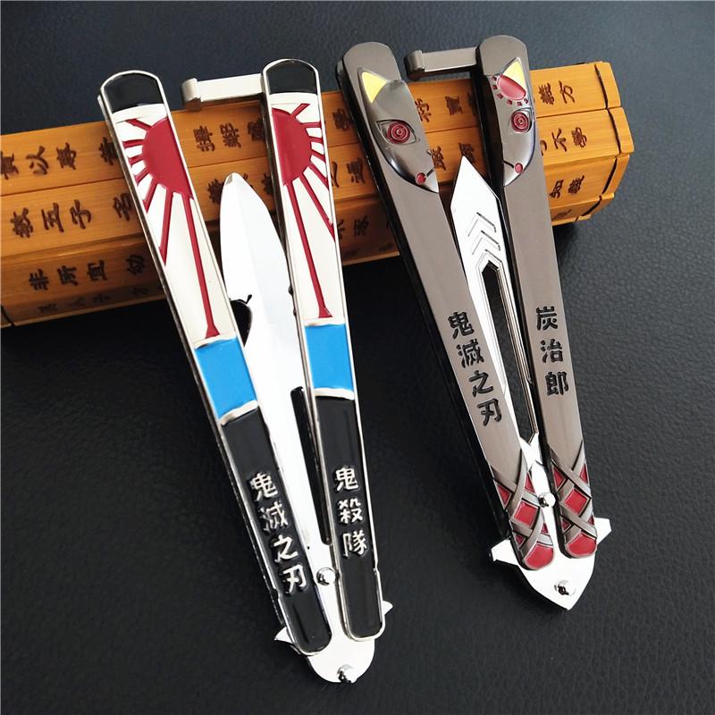 Tanjiro Earring Demon Hunter Mask Blunt Balisong Replica For Anime Collection