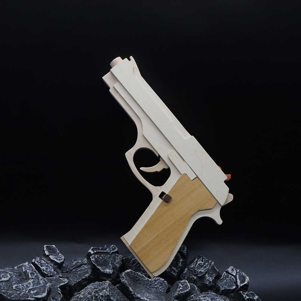 Solid Wooden Rubber Band M92F Pistol With Functional Clip