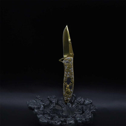 Fantastic Reindeer in the Mirror Folding Knife