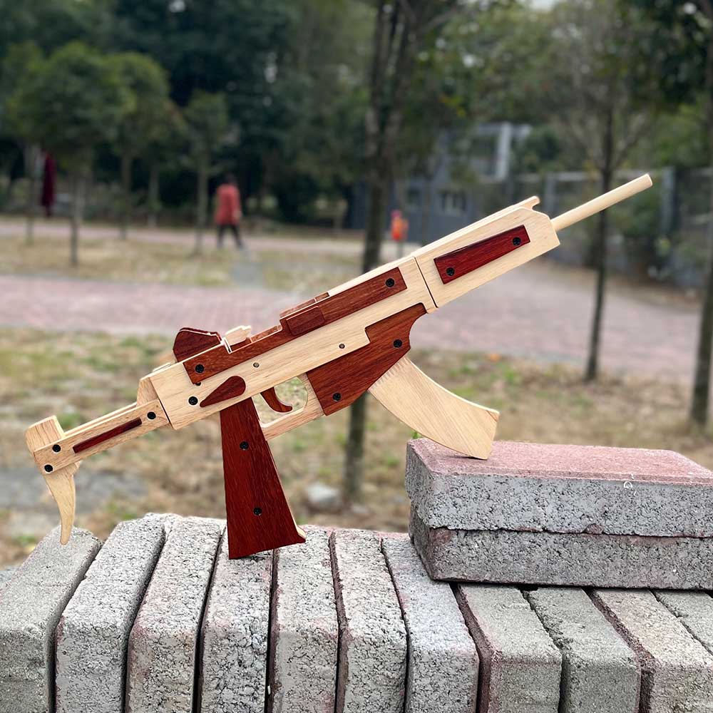 Solid Beech Wood MP5 SMG Replica Rubber Band Gun Model Kit