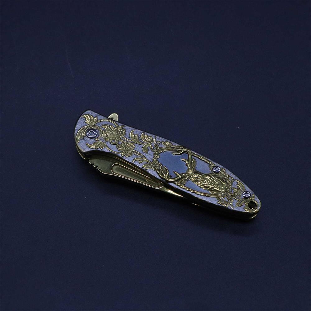 Fantastic Reindeer in the Mirror Folding Knife