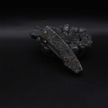 Wolf Head Relief Folding Knife