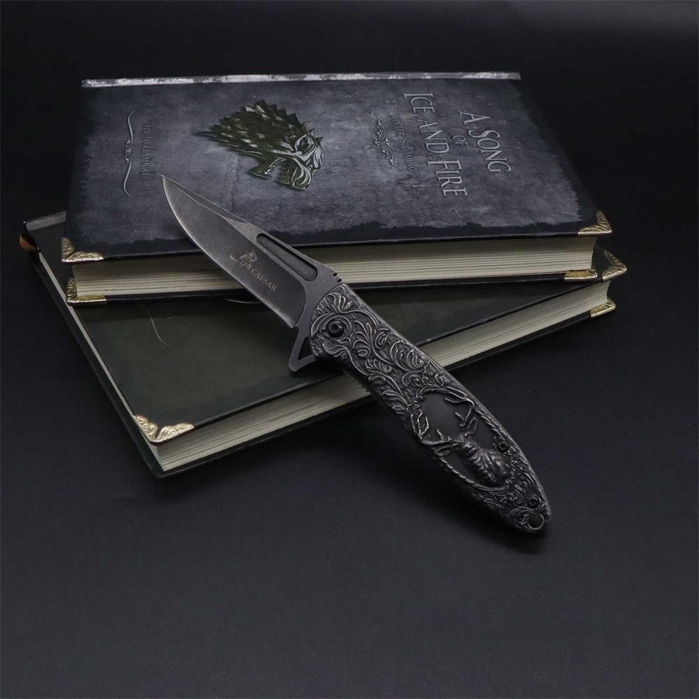 Fantastic Reindeer in the Mirror Folding Knife