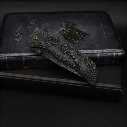 3D Sculpture Reindeer Folding Knife