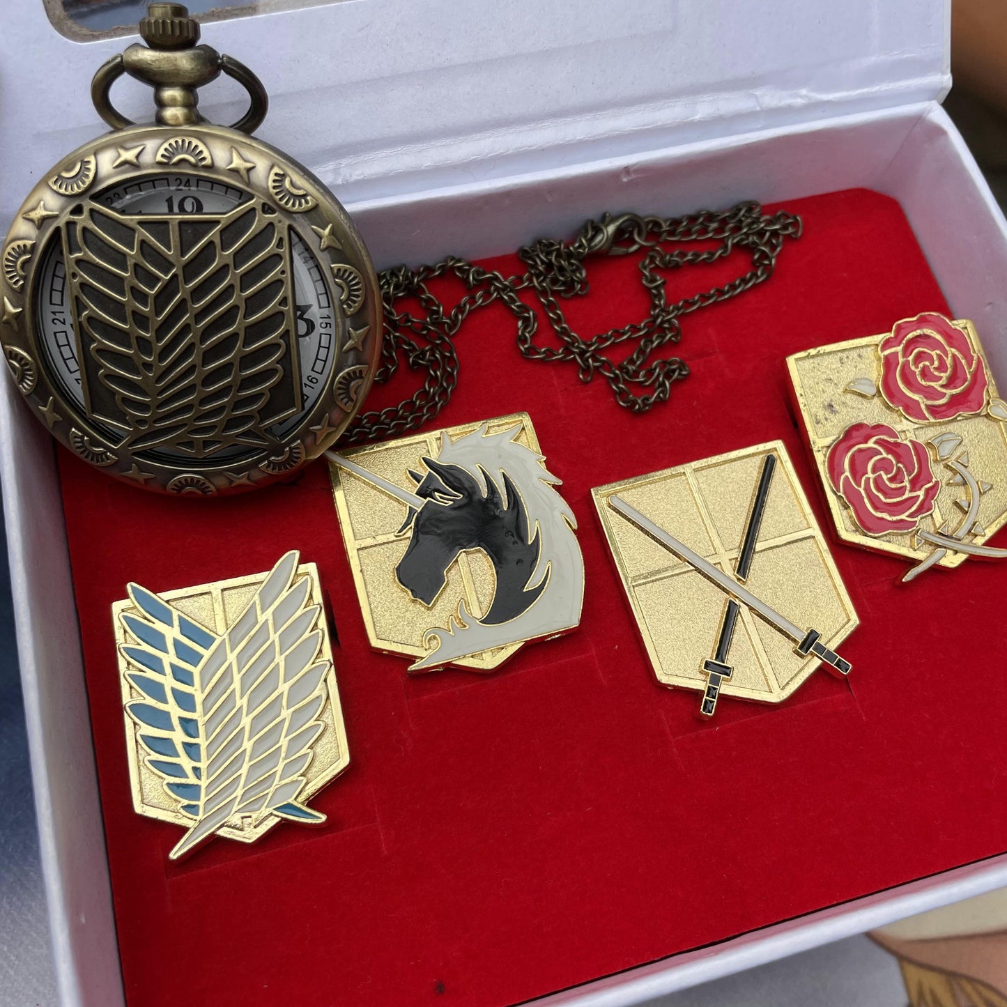 AOT Pocket Watch Brooch Necklace Gift Box