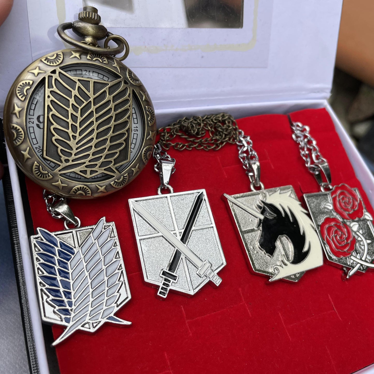 AOT Pocket Watch Brooch Necklace Gift Box