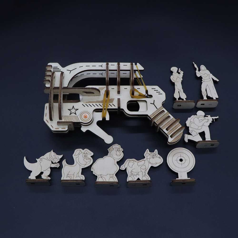 Ranger Ping Pong Ball Shooter Wooden Rubber Band Gun Model Kit