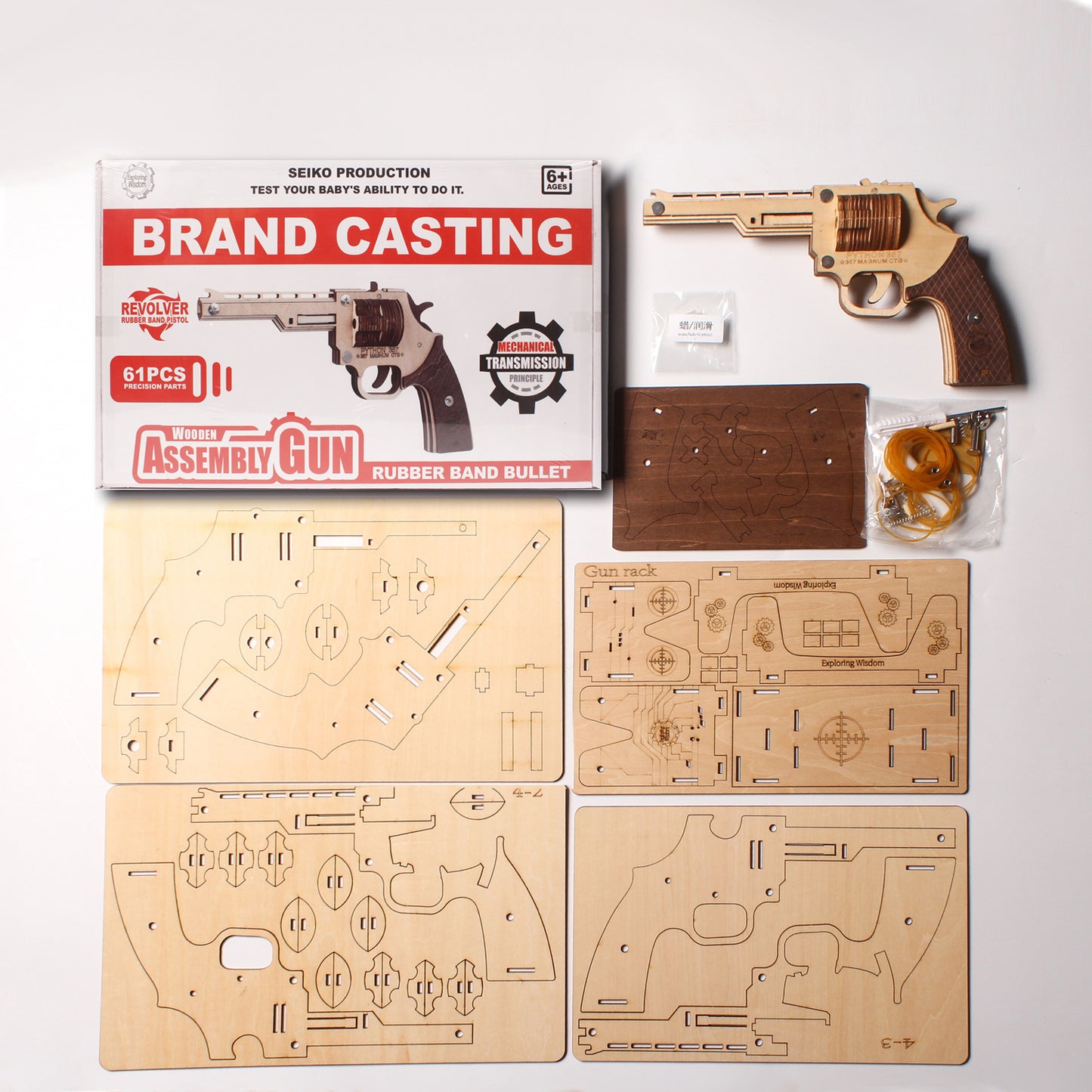 Diy 3D Revolver Rubber Band Gun Wooden Puzzle Kit