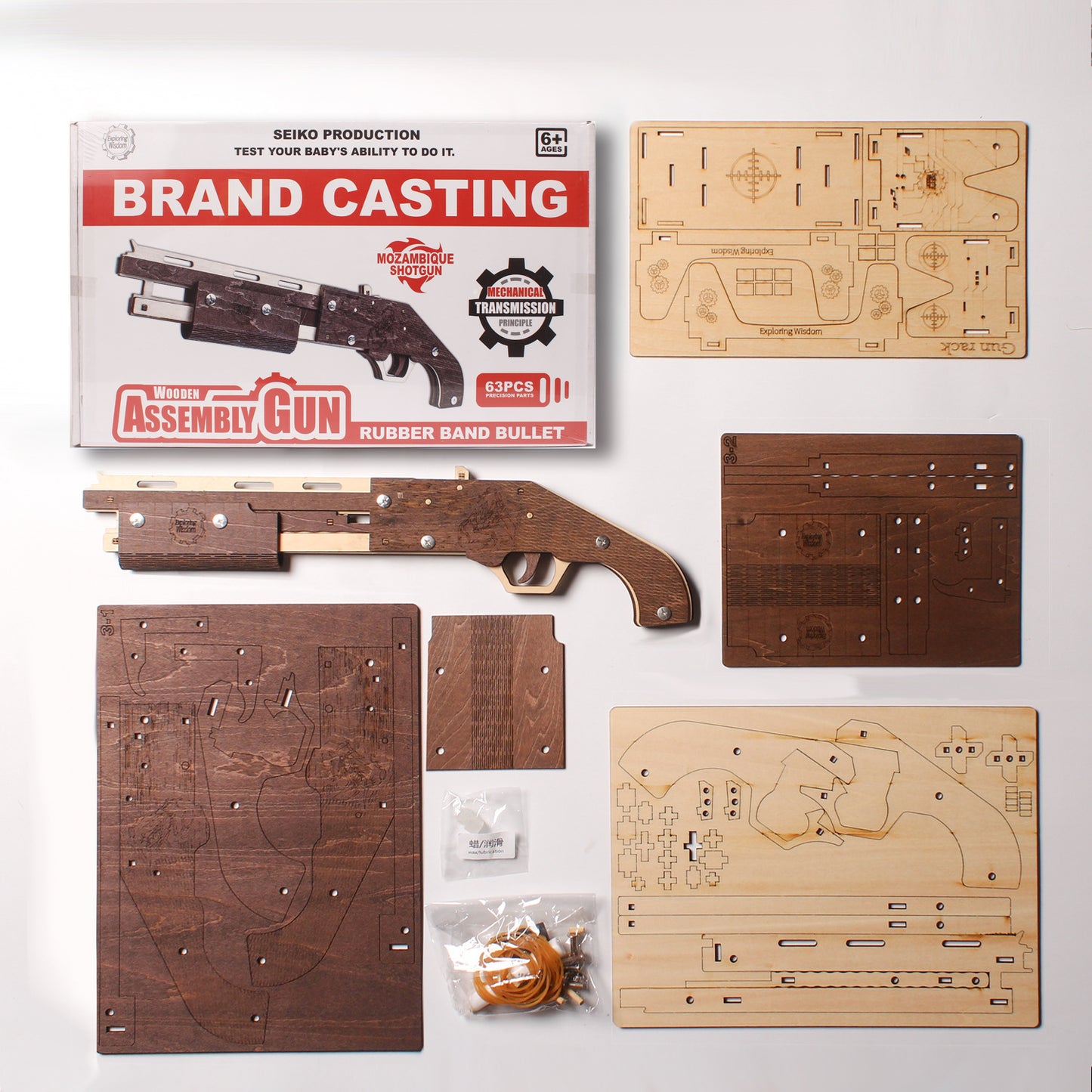 DIY 3D Mozambique Rubber Band Shotgun Wooden Puzzle Kit