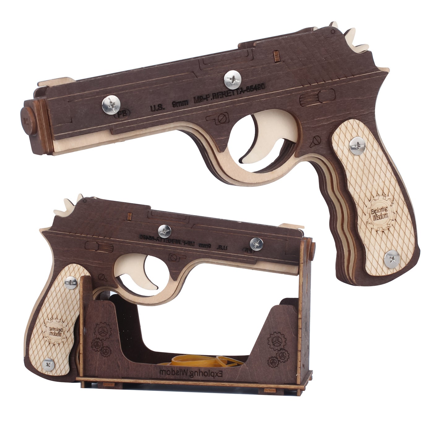 DIY 3D Beretta M9  Rubber Band Gun Wooden Puzzle Kit